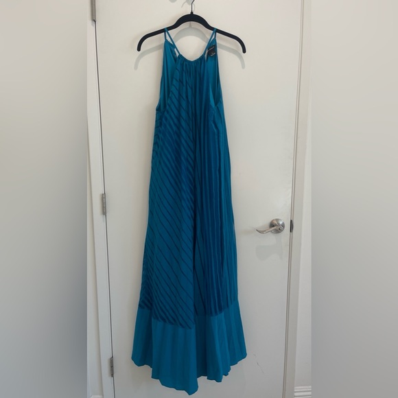 Club Monaco Burnout Pleated Maxi Dress in turquoise women’s size 8 - Picture 8 of 13